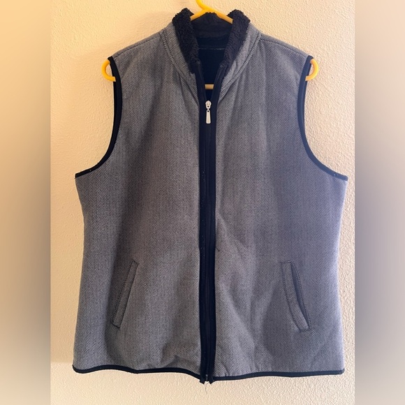 Herringbone Fleece Lined Zipper Closure Vest Fall Neutral Pockets Women's Size1X - Picture 1 of 6